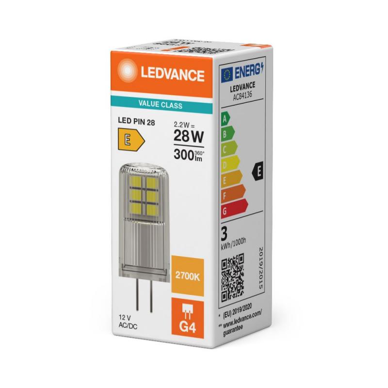Ledvance G4 LED Stiftsockel Lampe PIN 2,2W wie 28W 2700K warmweißes Licht 12V Niedervolt